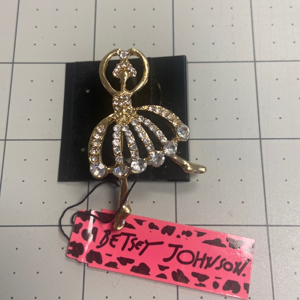 Rhinestone Ballerina Betsey Johnson Brooch 2” #70